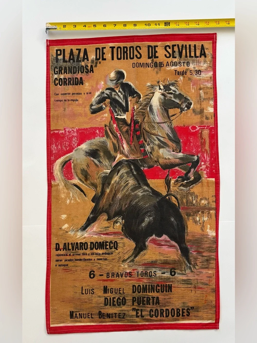 Vintage Linen Plaza de Toros de Sevilla Bullfight Tea Towel